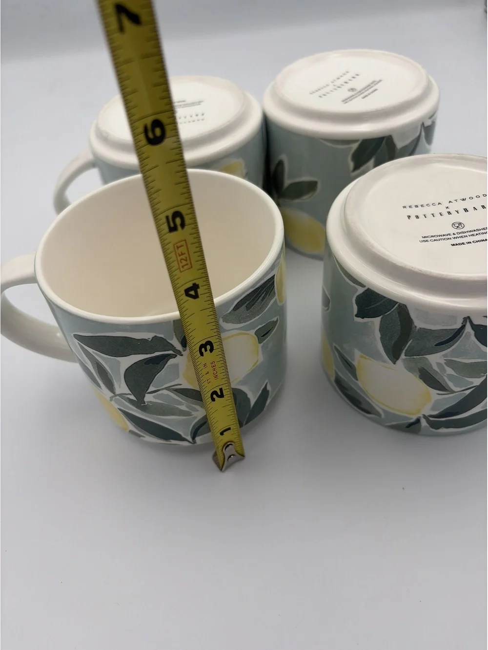 Pottery Barn Lot of 4 Coffee Mugs Rebecca Atwood Lemon Stoneware Cups